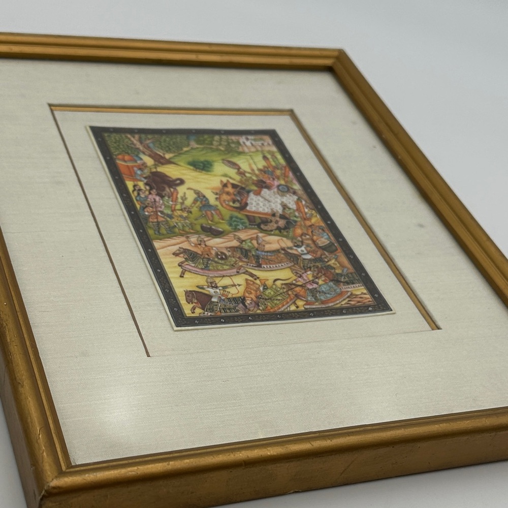 Vintage Framed Indian Battle Scene Art Print